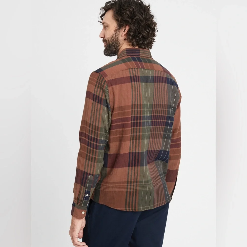Banana Republic Untucked Slim Fit Cotton Plaid Shirt Size L Modern Rustic